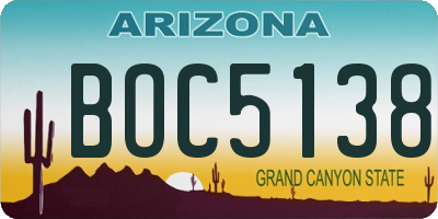 AZ license plate BOC5138