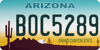 AZ license plate BOC5289