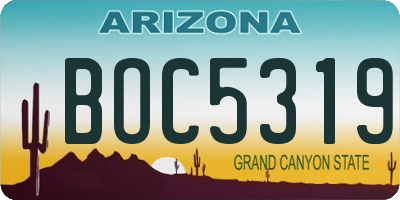 AZ license plate BOC5319