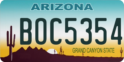 AZ license plate BOC5354