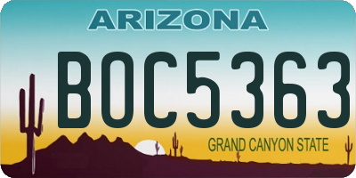 AZ license plate BOC5363