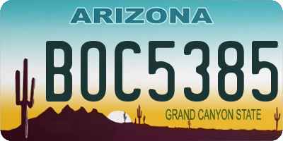 AZ license plate BOC5385