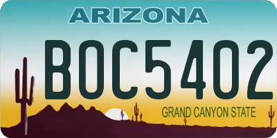 AZ license plate BOC5402