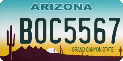 AZ license plate BOC5567
