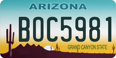 AZ license plate BOC5981