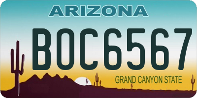 AZ license plate BOC6567