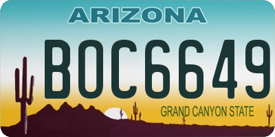 AZ license plate BOC6649