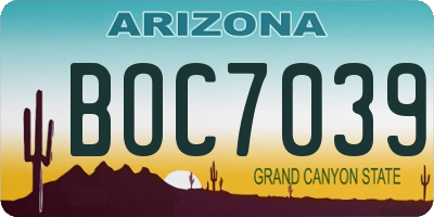 AZ license plate BOC7039