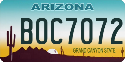 AZ license plate BOC7072