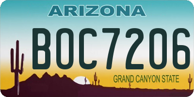 AZ license plate BOC7206