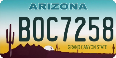 AZ license plate BOC7258