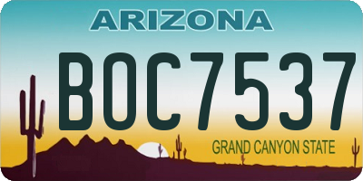 AZ license plate BOC7537