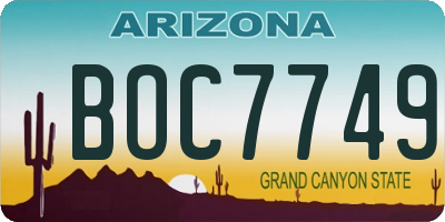 AZ license plate BOC7749