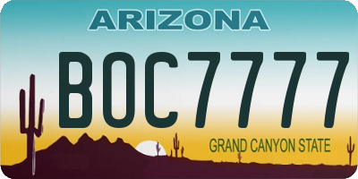 AZ license plate BOC7777