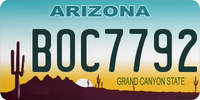 AZ license plate BOC7792
