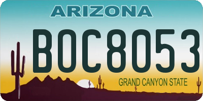 AZ license plate BOC8053