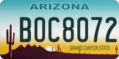 AZ license plate BOC8072