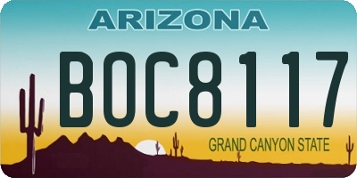 AZ license plate BOC8117