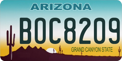 AZ license plate BOC8209