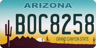 AZ license plate BOC8258