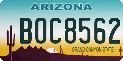 AZ license plate BOC8562