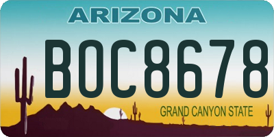 AZ license plate BOC8678