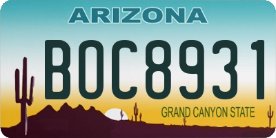 AZ license plate BOC8931