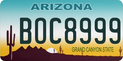 AZ license plate BOC8999