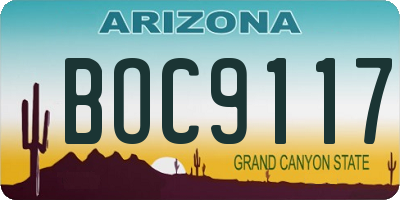 AZ license plate BOC9117