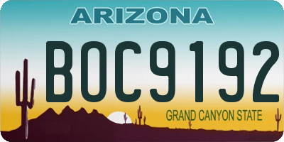 AZ license plate BOC9192
