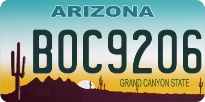 AZ license plate BOC9206
