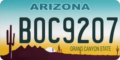 AZ license plate BOC9207