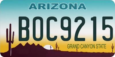 AZ license plate BOC9215