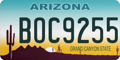 AZ license plate BOC9255