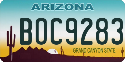 AZ license plate BOC9283