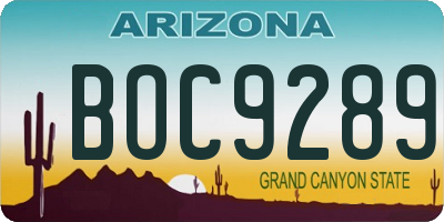 AZ license plate BOC9289