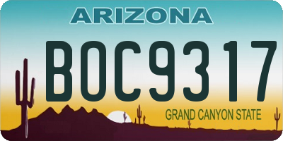 AZ license plate BOC9317