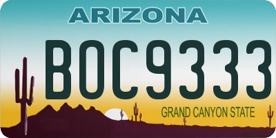AZ license plate BOC9333
