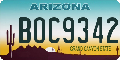 AZ license plate BOC9342