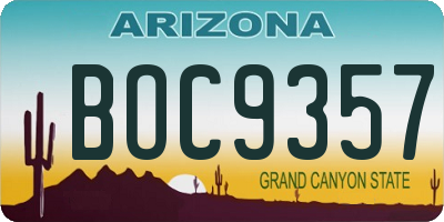 AZ license plate BOC9357