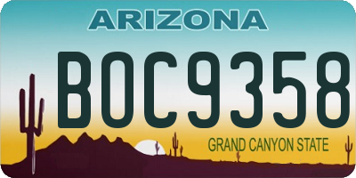 AZ license plate BOC9358