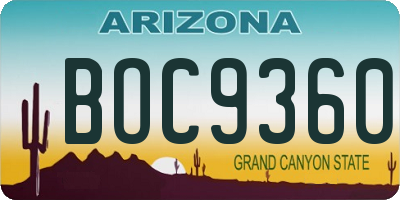 AZ license plate BOC9360