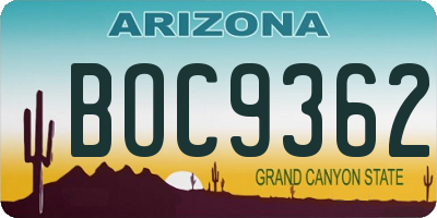 AZ license plate BOC9362