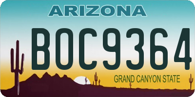 AZ license plate BOC9364