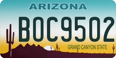 AZ license plate BOC9502