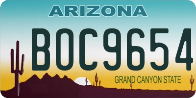 AZ license plate BOC9654