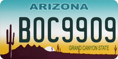 AZ license plate BOC9909