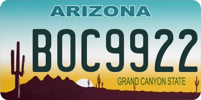 AZ license plate BOC9922