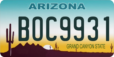 AZ license plate BOC9931