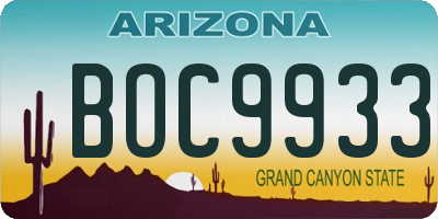 AZ license plate BOC9933